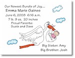 Pen At Hand Stick Figures Birth Announcements - Stork - Girl